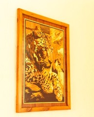 Leopard safari africa wood mosaic portrait eco inlay framed panel wall hanging