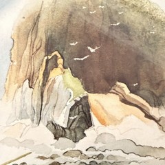 Framed Coastal Watercolor Seascape Print Sea Stack Beach Grass Oregon Haystack
