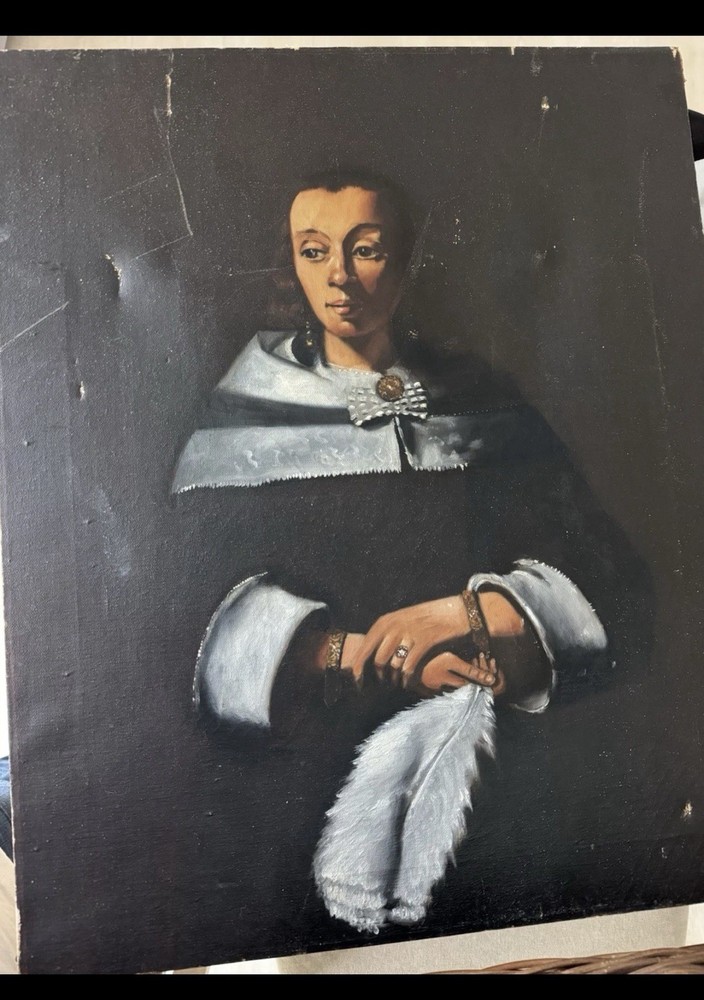 Vintage Oil Painting Portrait Woman Old Master Style Dutch School 18×22