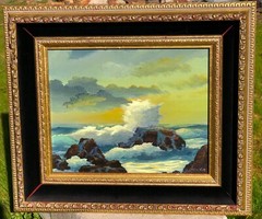 Richard Danskin – ocean seascape breaking wave oil painting excellent condition 