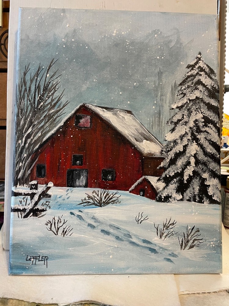 11 x 14 Acrylic Painting on Canvas…..“Winter Barn“