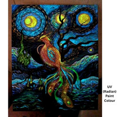 Phoenix Bird Starry Night UV Radiant & Acrylic Painting 8.5×11 Canvas Art NEW