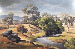 Artist B Lester Smith Titled Winding River Landscape Framed Oil Painting 1980s