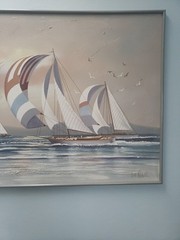 Vintage Oil Painting Signed LEE REYNOLDS Sailboats Original Huge