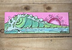 12 X 4 IncH Canvas Shortiez Ink Art Painting Gallery Big Wave Pink Sky Sunrise