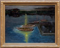 Moonlit Houseboats at Greenbrae Lagoon Rare Nocturnal by Charles Rollo Peters