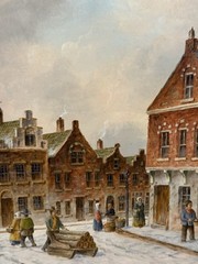 Denis Levan Original Oil Painting 16×20 Old European Town Scene Framed Signed