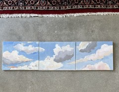 Original OOAK Oil Painting 3 Panels Triptych Blue Skies Forever Contemporary Art