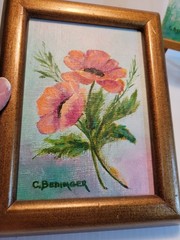 Original oil painting Flowers artwork Signed Framed With Easel 7×5