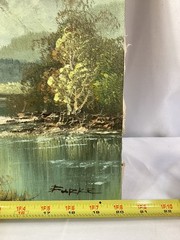 Original landscape oil painting Forest Mountain River Scene by Furke 16×20