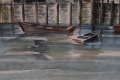 New England Boat Dock Coastal Watercolor Painting Signed Piersol 55