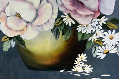 24″ Oil Painting Canvas Lea Mikel Still Life Colorful Roses Vase Flowers #38