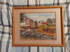 Vintage 1987 Grist Mill Covered Bridge Print Signed Framed 19.5″ X 15.5″ GC