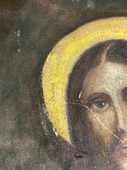 Antique Sacred Heart of Jesus Painting on Paper/Canvas Laid on Wood Gilt Frame