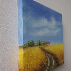 Golden Wheat Field Original Oil Painting Country Landscape Farmhouse Wall Art