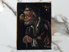 1970’S ARTIST SIGNED BLACK VELVET PAINTING „OLD SEA CAPTAIN“ SUPER NICE MUST SEE