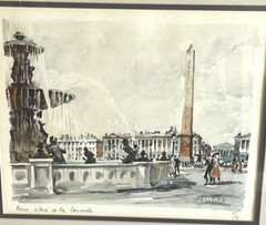 Set of 4 Vintage Franz Herbelot Paris Watercolor Litho Print Artwork