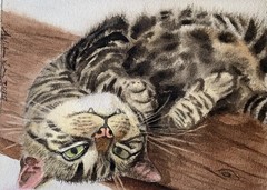 Original watercolor painting Cute Mischievous Tabby Cat kitten art pet artwork