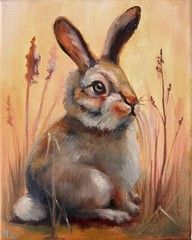 Rabbit Portrait, Original painting oil, 8×10 inch, Handmade Gift, Wall Art Decor