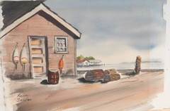 NAOMI SNIDER LOBSTER DOCK AT PORT CLYDE MAINE ORIGINAL WATERCOLOR PAINTING