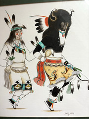 1979 Paul Vigil Tesuque Pair Pueblo Buffalo Dancers Watercolors Framed 21″ x 17″