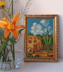 Framed Southwest Old House Arizona Desert Cactus Art 4×6″ Oil Painting Original