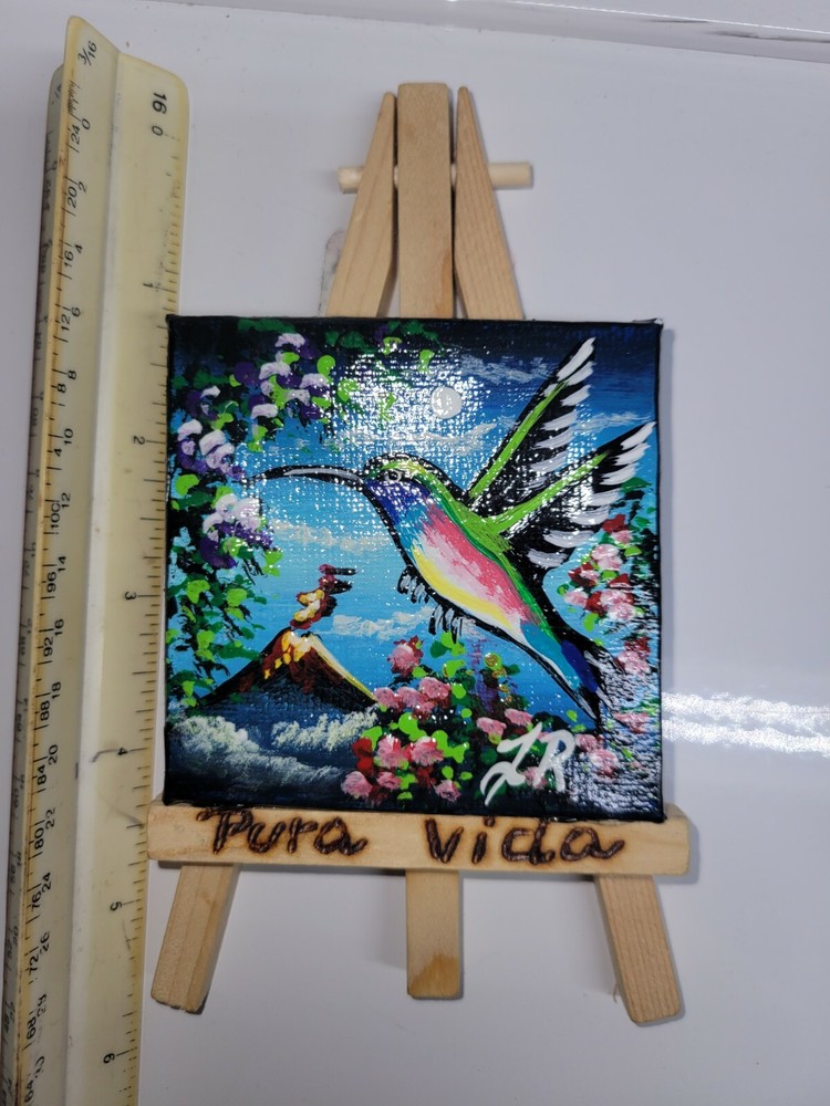 Minature Signed By Artist Boat At Sunset Oil Painting On Minature Wooden Easel