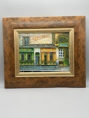Pair Mariel Chapot Original Oil Paintings Signed Framed French Cafe Street Scene