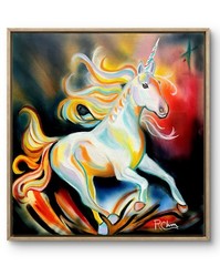 24×24 Unicorn Expressionism Handmade Signed Original Colorful Abstract Fine Art