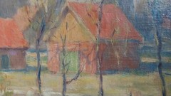 Jane Peterson Original Antique American Rural Village Landscape Oil Painting
