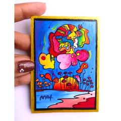 PETER MAX „Flower Faces“ signed Beautiful Pop Art Acrylic Hand Painting NEW