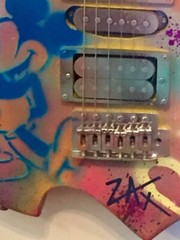 E.M.Zax-Pop Artist Original Painted Guitar-Signed by Artist-Wood Frame-C.O.A.