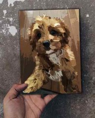 Cavalier King Charles Poodle Dog Mix Painting Puppy Artwork Art 16×12 Inches