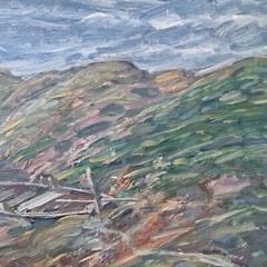 Gunnar Nerlund, Boat, coastal landscape, Oil on cardboard, Vätterstranden ,60s