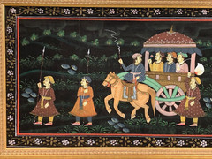 INDIAN ROYALTY INDIA ASIAN PAINTING MOGUL ELEPHANT CARAVAN PALACE GUARDS ON SILK