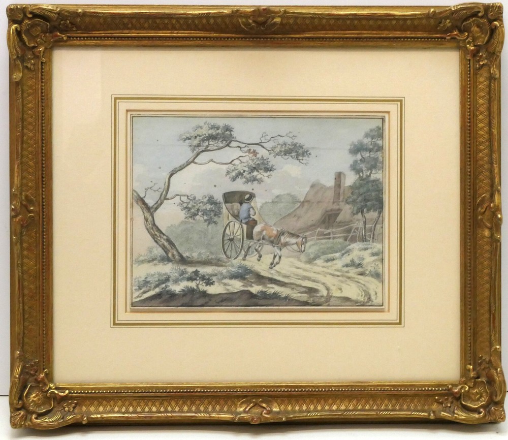 Watercolour Dutch School around 1800 „Coachman in front of Farmhouse“ 24.5 x 18.5 cm