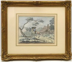 Watercolour Dutch School around 1800 „Coachman in front of Farmhouse“ 24.5 x 18.5 cm