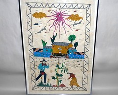 OOAK 1960 Folk Art Painting hndmd Paper 24″ Frmd Organic Farm HOT PEPPERS