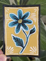 Daisy original ACEO painting flower Floral folk art nature garden botanical OOAK
