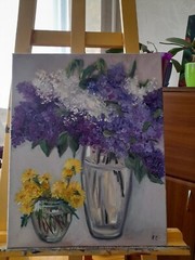 bouquet of lilacs original oil painting, dandelions oil painting, flowers art