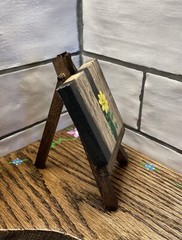 Mini painting canvas w/Easel Acrylic of a yellow flower wooden fence posts