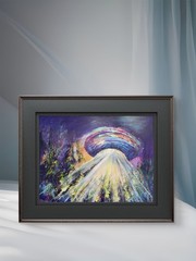 Original Acrylic Pastel UFO Hand Painted 9 x 12 In Paper