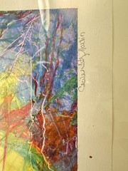 Cathy Hilliard Signed Abstract Painting 1994 Matted & Framed 25 x 13 in