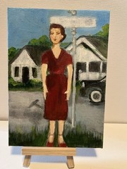 Abstract Lady in red Original Acrylic Painting on 5″ x 7″ Canvas Panel