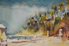 Watercolor Original Laguna Beach Sketch Main beach Palm Trees 9″x12″not a print