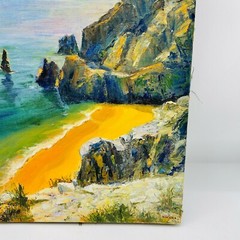 Antique Sea Side Cliffs Oil Canvas Painting Kucera Ocean Waves Cottagecore
