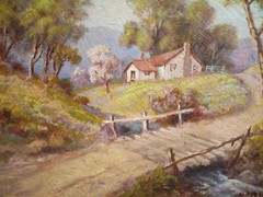 Godfrey Vesely LISTED CALIFORNIA CALIF OIL CREEK COTTAGE IMPRESSIONIST LANDSCAPE