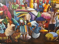 Monumental Ulysse Eddy Oil Painting 2003 Large Market Scene Figures Canvas 60in