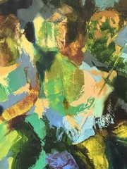 LUCIEN RUOLLE VINTAGE FRENCH MODERN ABSTRACT OIL PAINTING MUSCIAN DANCER 1968