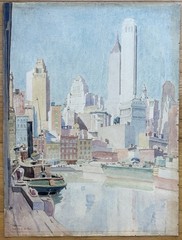 ERNEST DAVID ROTH Original Signed 1934 Watercolor Painting New York City Skyline